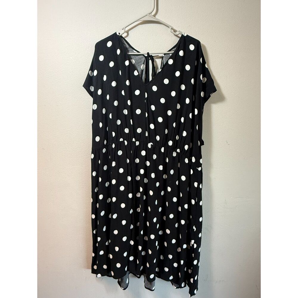 Ava & Viv Dress Women's 3X Black White Polka Dot V Neck Short Sleeve